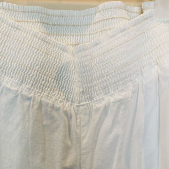A Pea In The Pod Smocked Waist Linen Blend Straight Leg Maternity Pants White XS - Picture 2 of 4